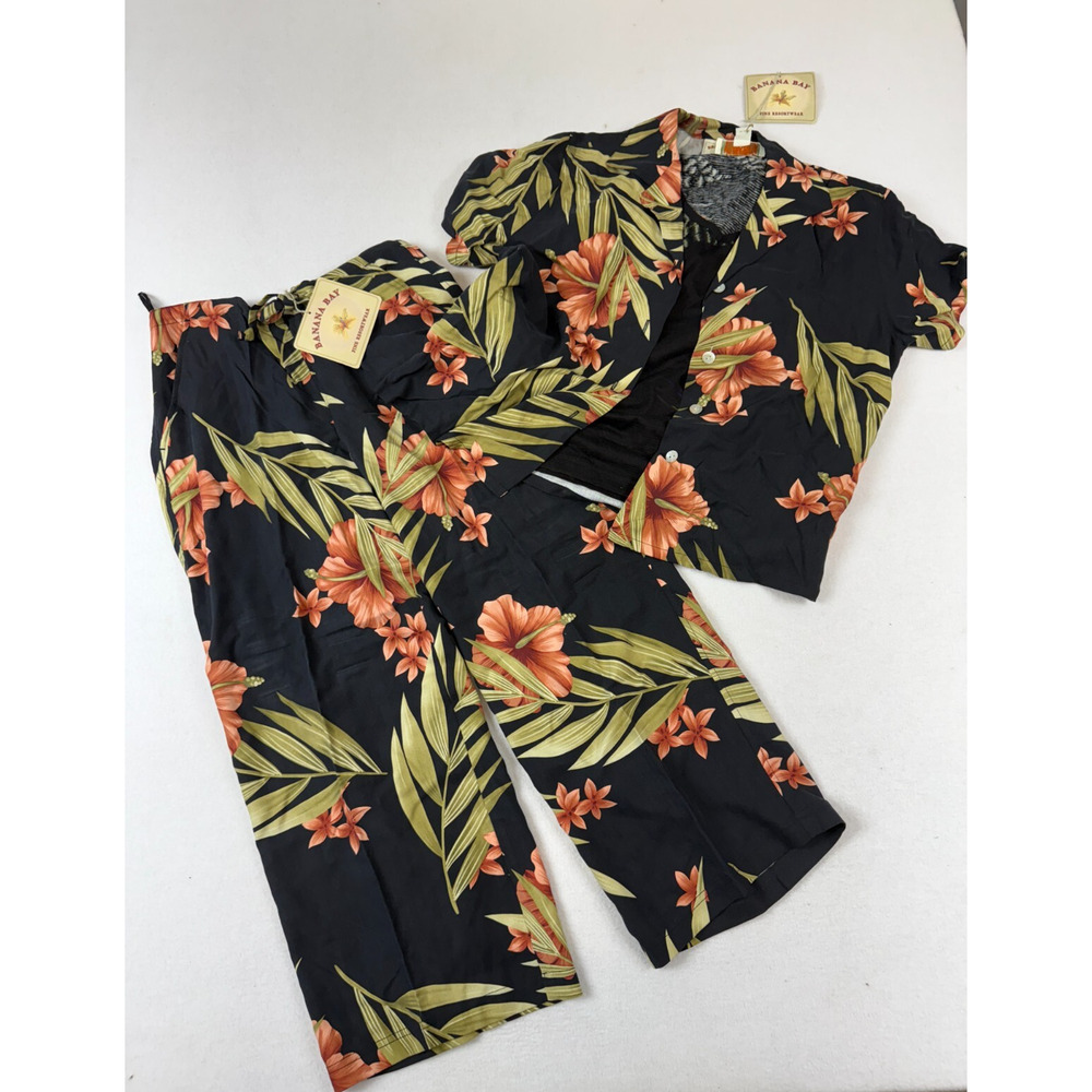 Banana Bay 3 Piece Women's S Tropical Resort Wear‎ Set Vacation Silk